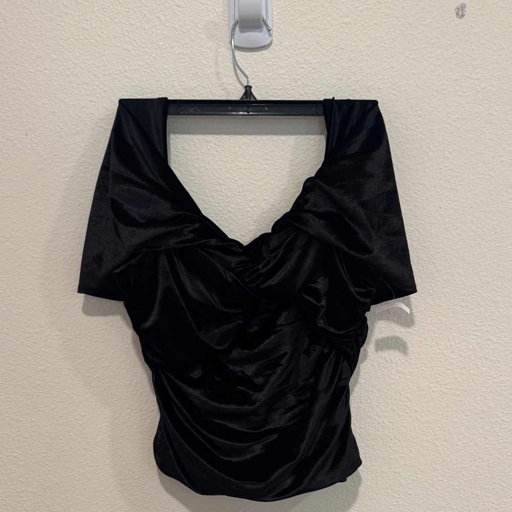 Wayf Elegant Black Drape Blouse